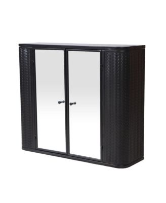 Black Wall-Mounted Vanity 2 Mirrored Doors & Open Shelf