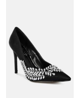 Womens Ashlyn Rhinestones Embellished Satin Stiletto Women's Pumps
