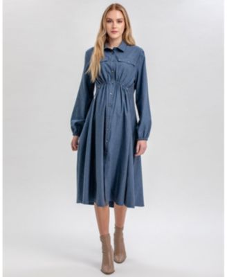 Maternity Cotton Shirt Erica Dress with Drawstring Waist
