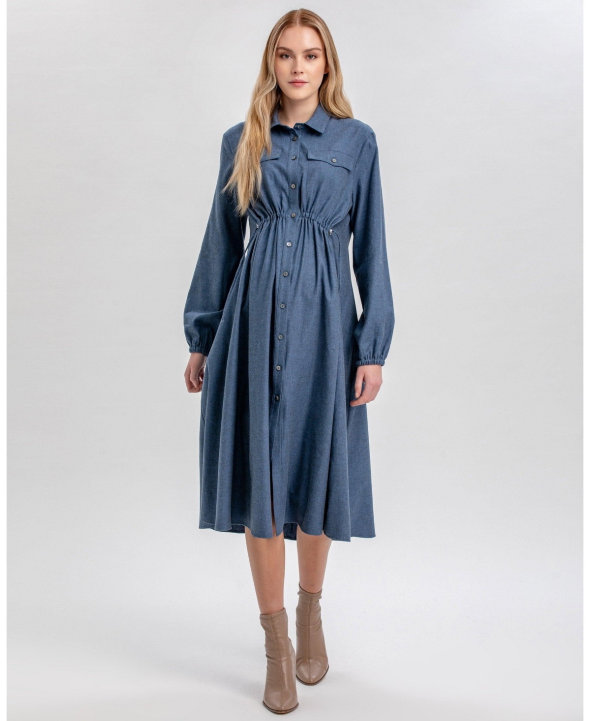 Pietro Brunelli Maternity Cotton Shirt Erica Dress with Drawstring Waist