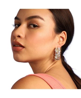 Gold-Plated Stone Hoop Earrings