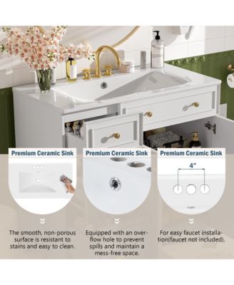 36inch Double Layer Drawers Soft Close Doors Bathroom Vanity with Ceramic Sink