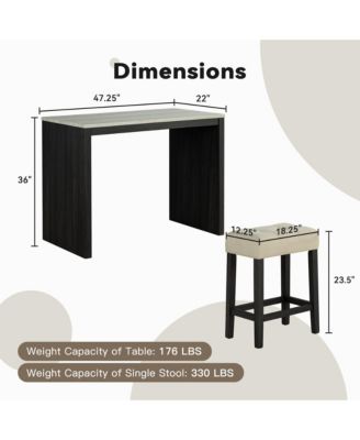 3-Piece Bar Table and Chairs Set Tall Dining Table with Upholstered Bar Stool for Living Room Kitchen