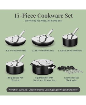 Nonstick Ceramic Titanium Reinforced Modern 15-Pc Cookware Set
