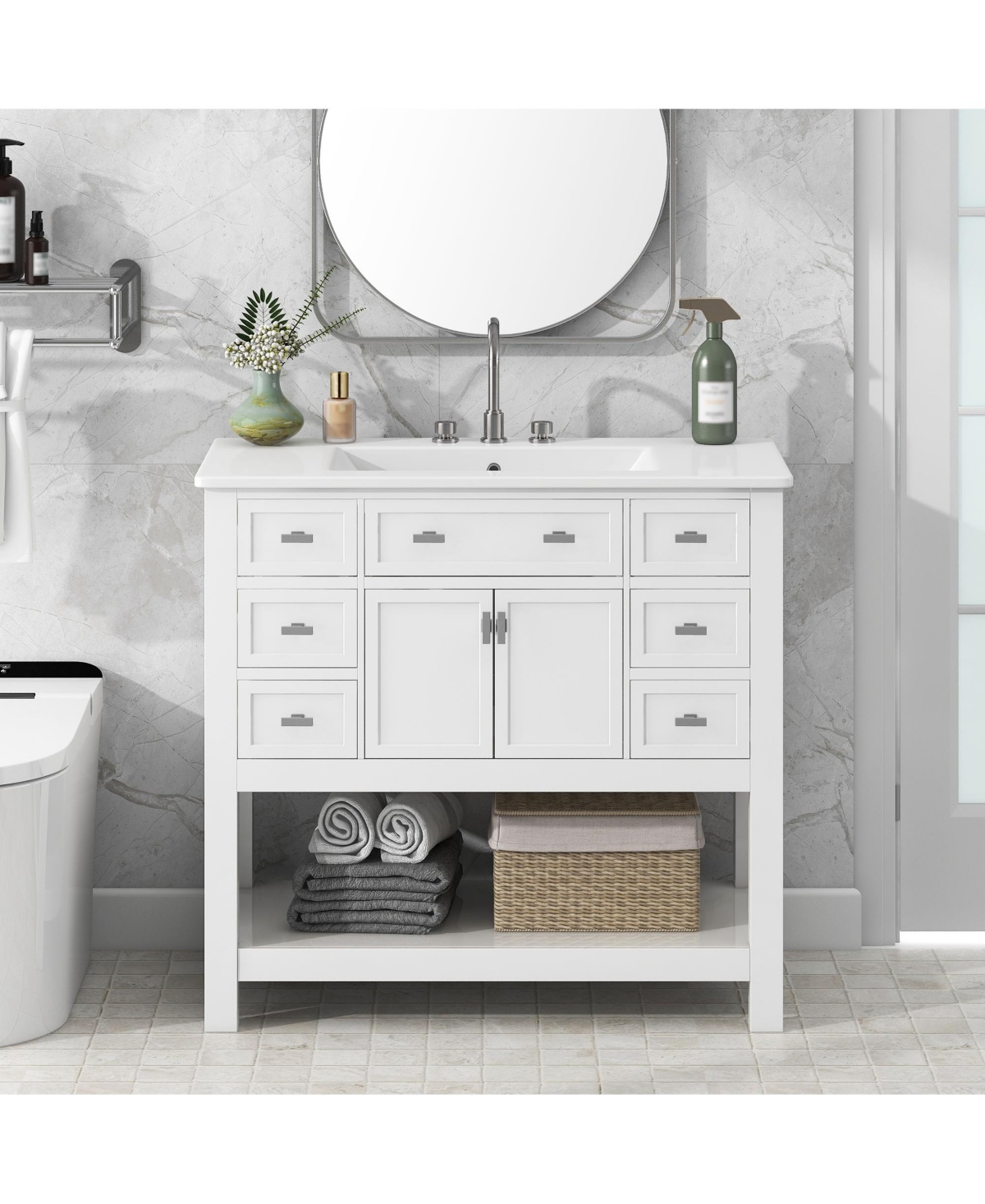 Lovmor 36inch Bathroom Vanity with Top Sink Modern Bathroom Storage Cabinet with 2 Soft Closing Doors and 2 Drawers Single Sink Bathroom Vanity