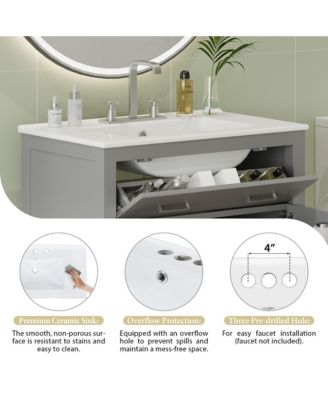 30" Ceramic Sink Soft-Close 2-Door Bathroom Vanity Cabinet