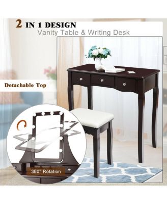 10 Dimmable Light Bulbs Vanity Dressing Table with 2 Dividers and Cushioned Stool
