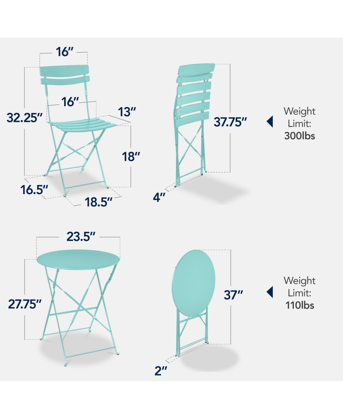 Best Choice Products 3-Piece Small Bistro Set, Folding Patio Furniture Set of 2 Chairs and Table