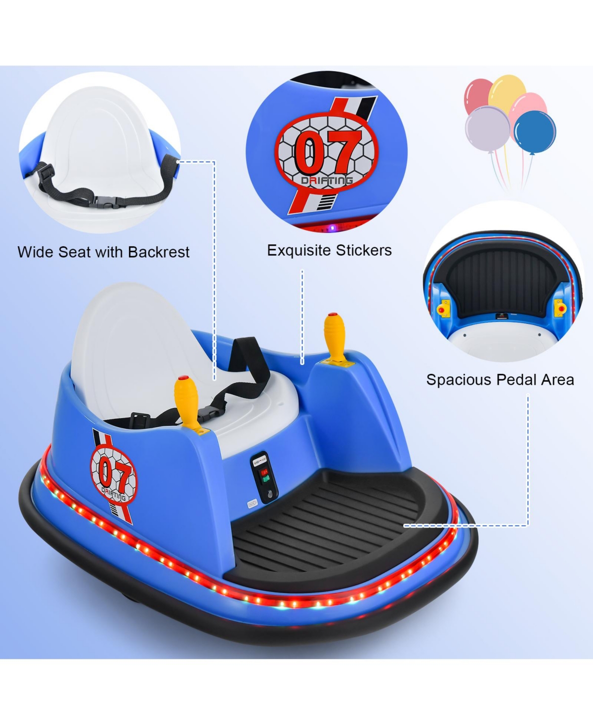 Hongge 12V Electric Kids Ride On Bumper Car with Flashing Lights for Toddlers-Blue