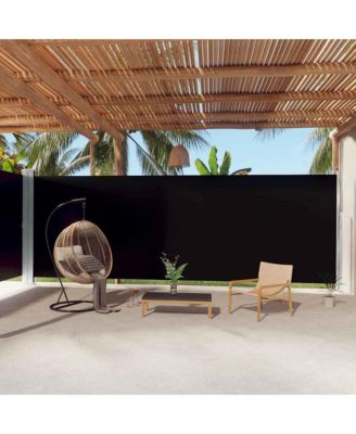 Side Awning Black Polyester, Steel, Aluminum Large Retractable