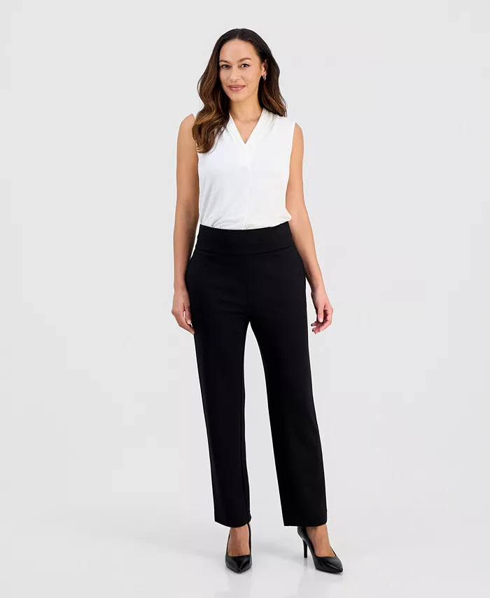 Petite High-Rise Pull-On Straight-Leg Pants