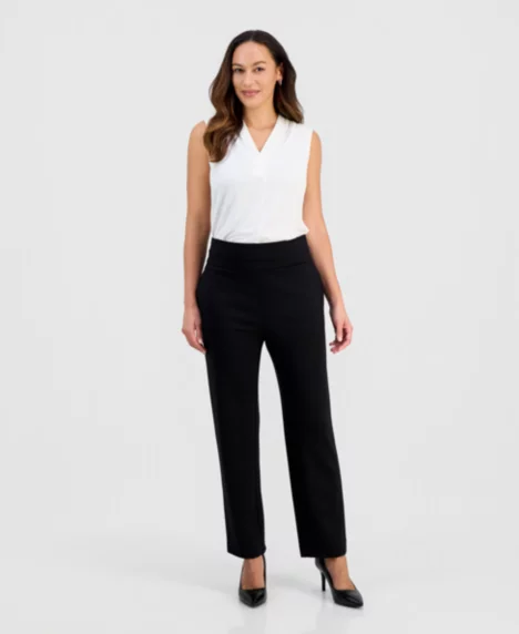 Petite High-Rise Pull-On Straight-Leg Pants  - Jones Black