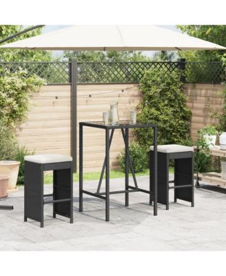 Garden Bar Stool Set of 2 Black Poly Rattan, Powder-Coated Steel