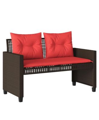 4 Piece Patio Sofa Set with Cushions Brown Poly Rattan Glass