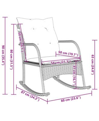 Patio Rocking Chair Grey Poly Rattan and Powder-Coated Steel Medium