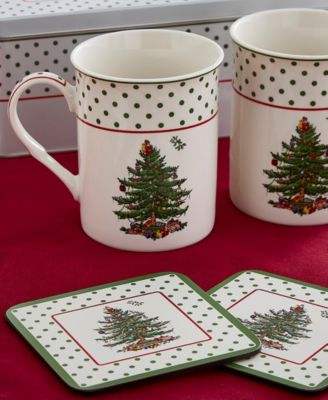 Christmas Tree Polka Dot 5-Pc. Mug and Tin Coaster Set