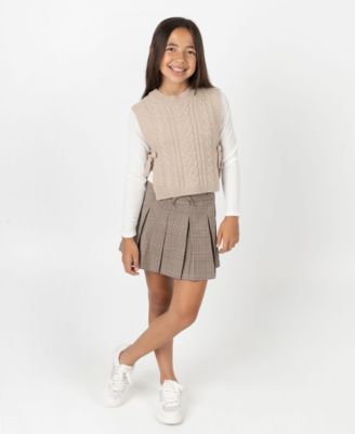 Rare Editions - Girls 7-12 3-Piece Top, Vest and Skort Set