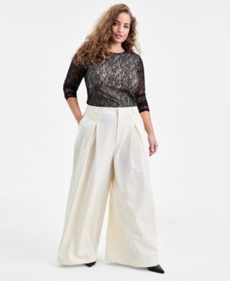 Bar III - Trendy Plus Size Casual Pleated Wide-Leg Pants
