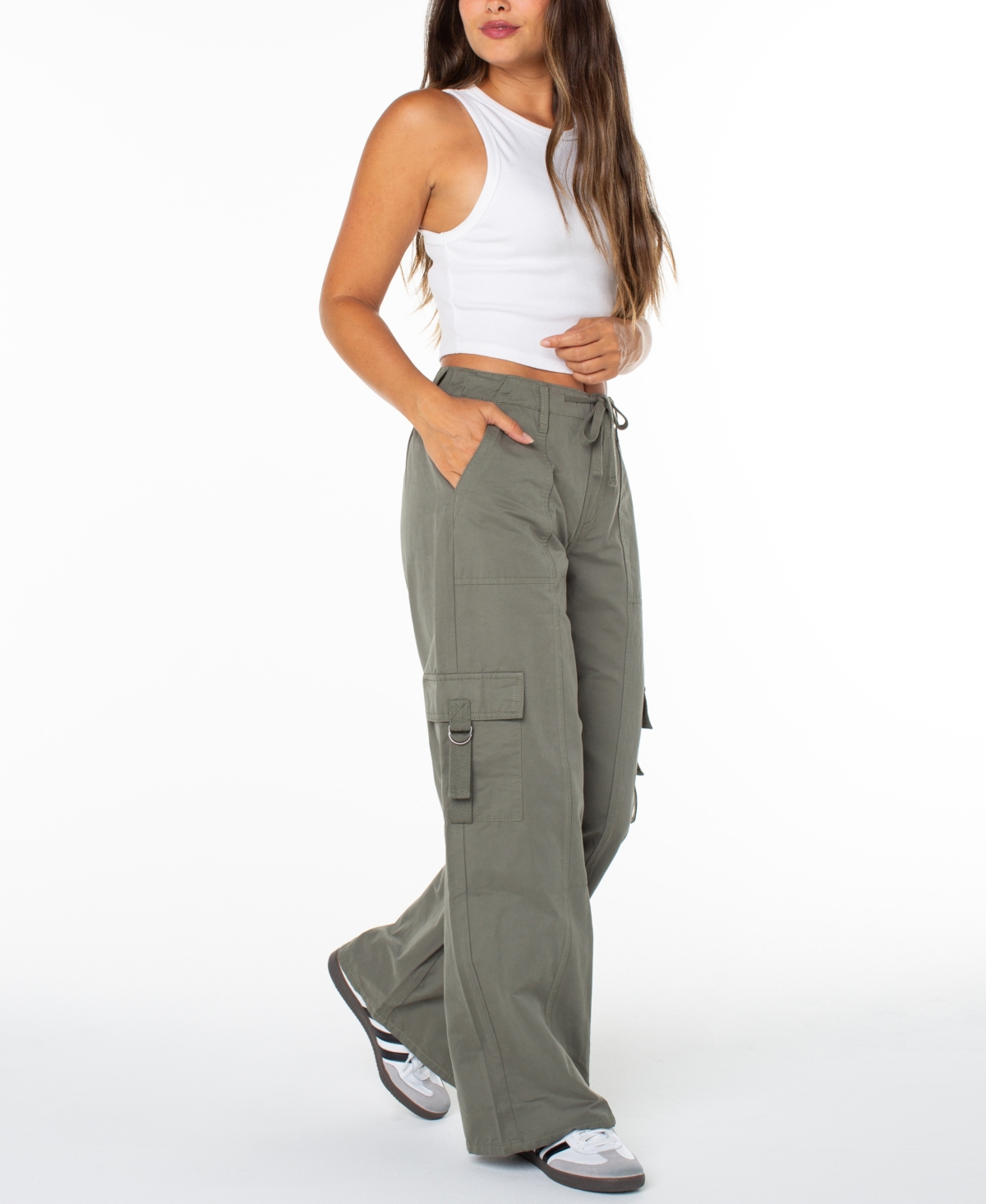 Celebrity Pink Juniors' Drawstring Cargo Utility Pants In Gray