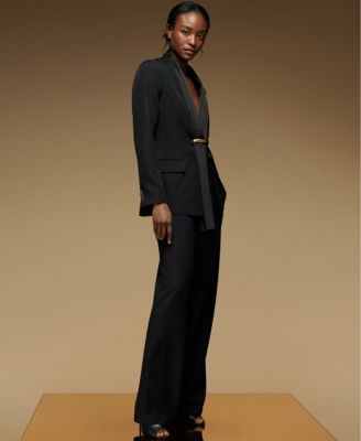 Women's Mixed Media Collarless Jacket, Regular & Petites