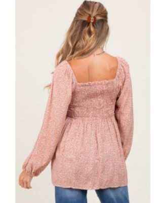 Maternity Mauve Printed Smocked Tunic Top