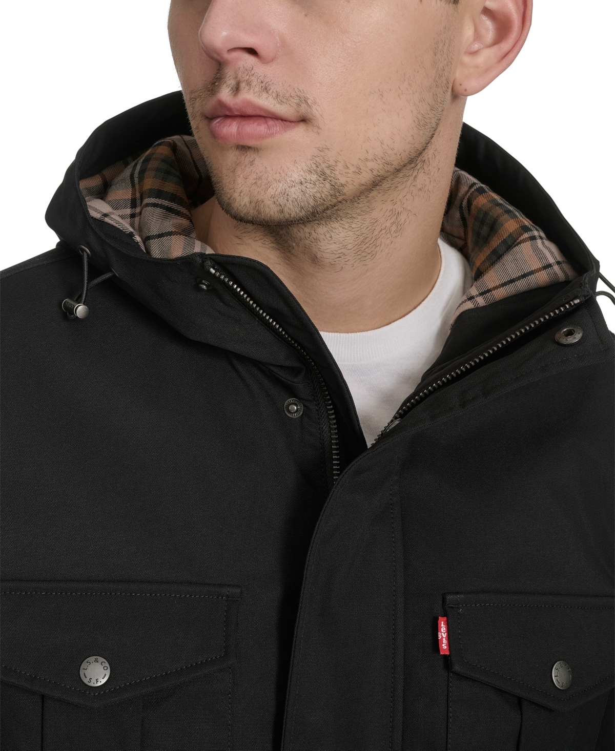 Levi's Men's Field Parka With Plaid Lining Jacket In Black