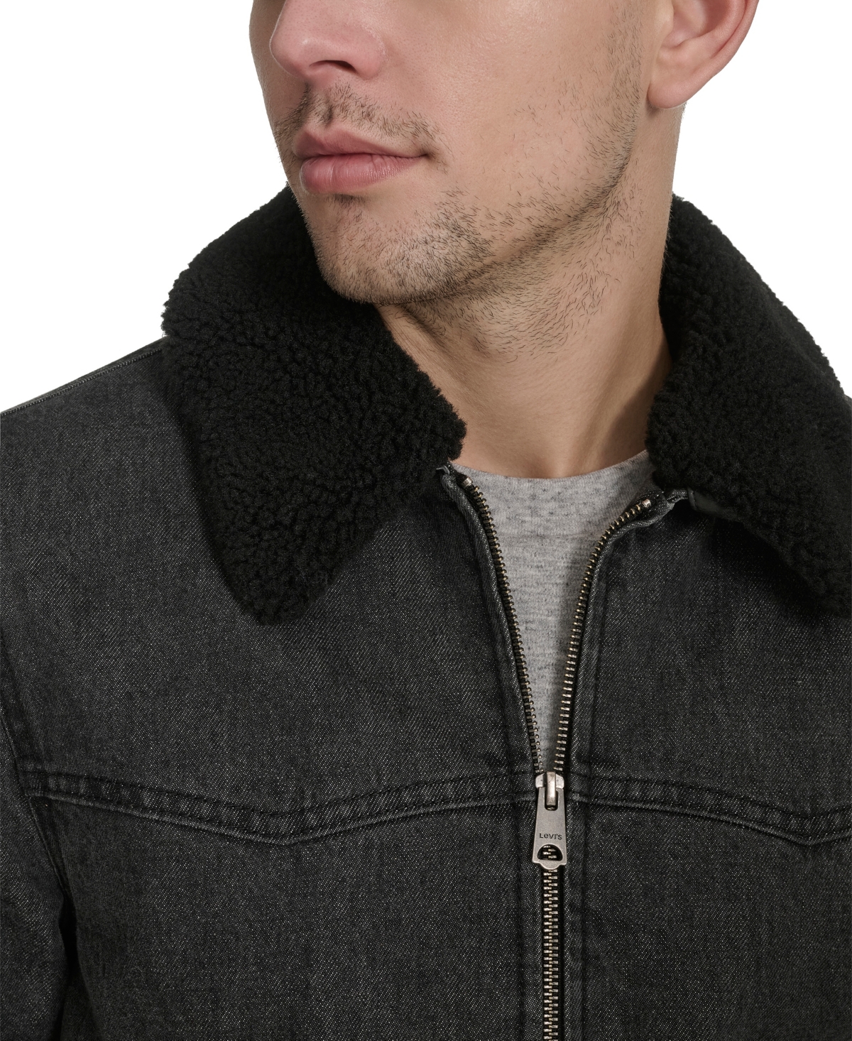 Levi's Western Denim Jacket With Removable Faux Shearling Collar In Black