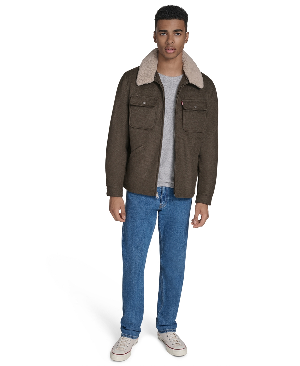 Levi's Men's Wool Blend Depot Sherpa Collar Jacket In Green