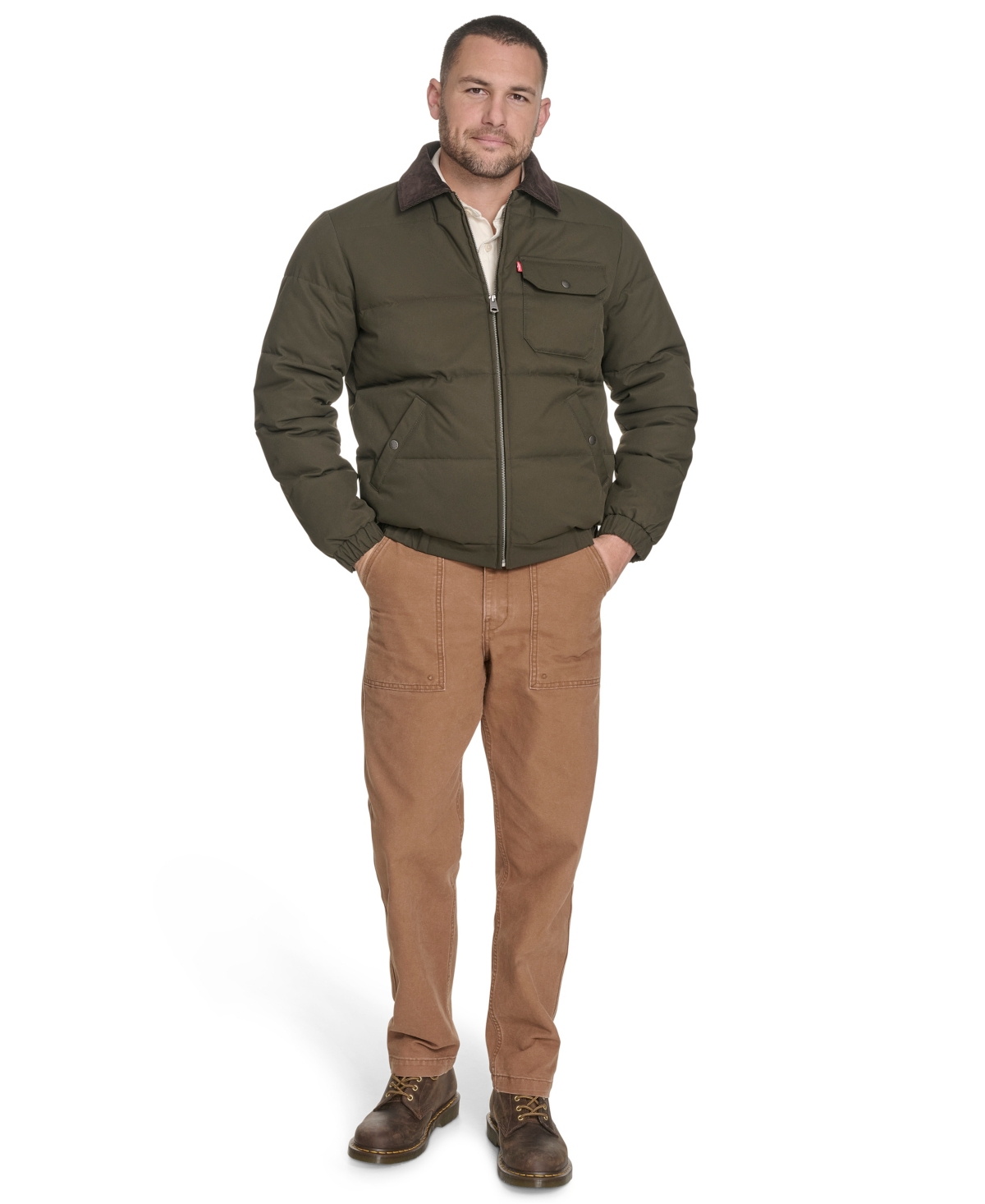 Levi's Corduroy Collar Midweight Quilted Jacket In Green