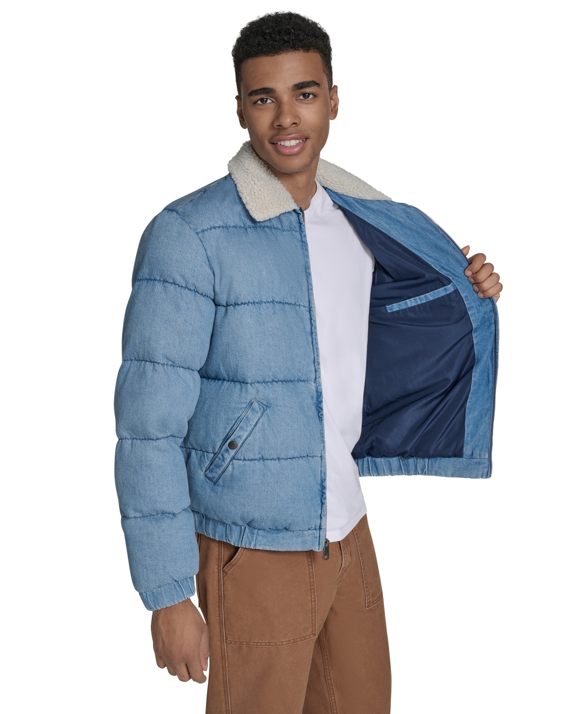 Levi's Quilted Denim Jacket With Fleece Collar In Blue