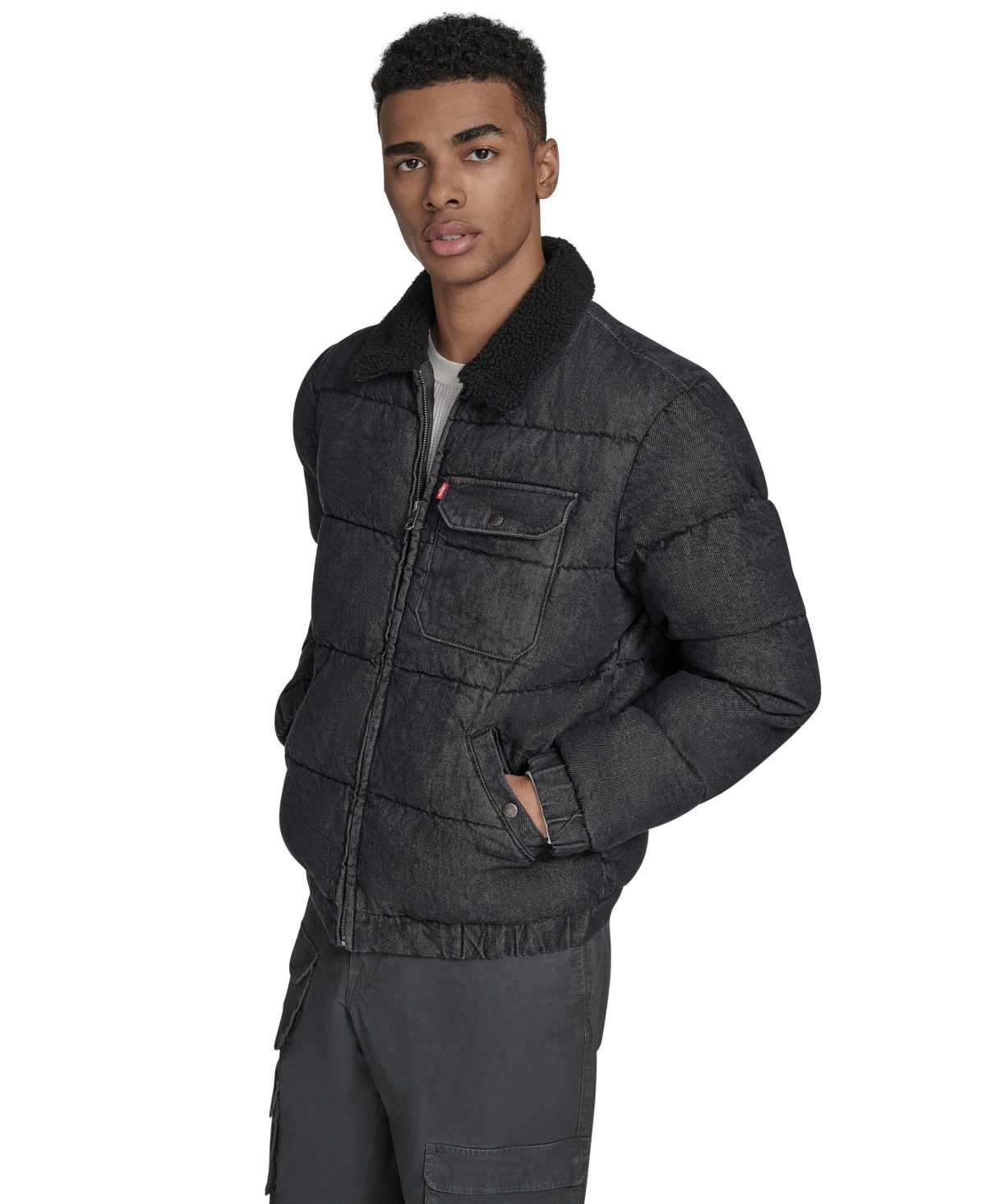 Levi's Quilted Denim Jacket With Fleece Collar In Black
