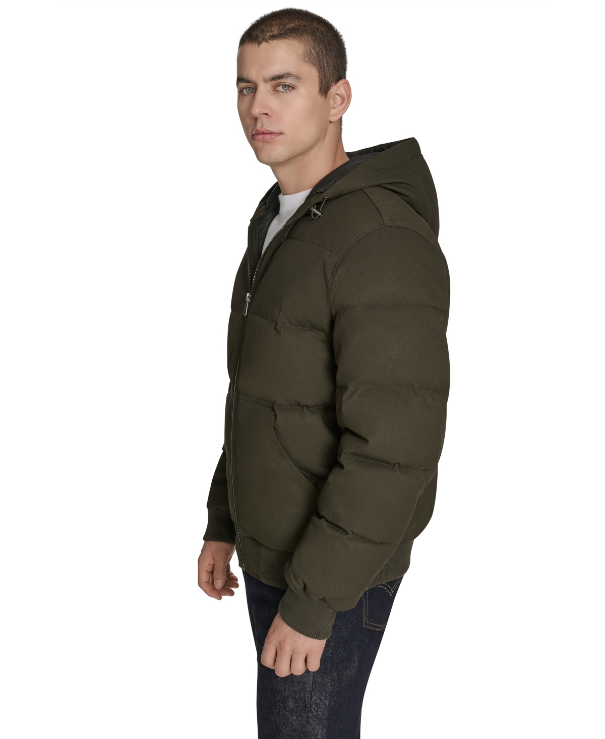 Levi's Quilted Puffer Hoodie Bomber Jacket In Green