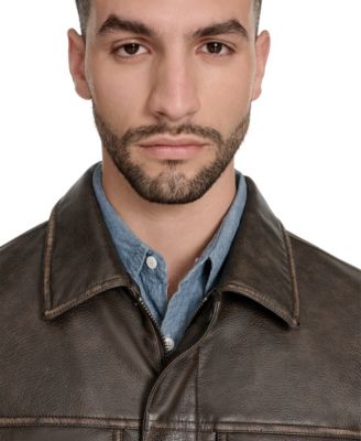 Men's Faux Leather Trucker Jacket