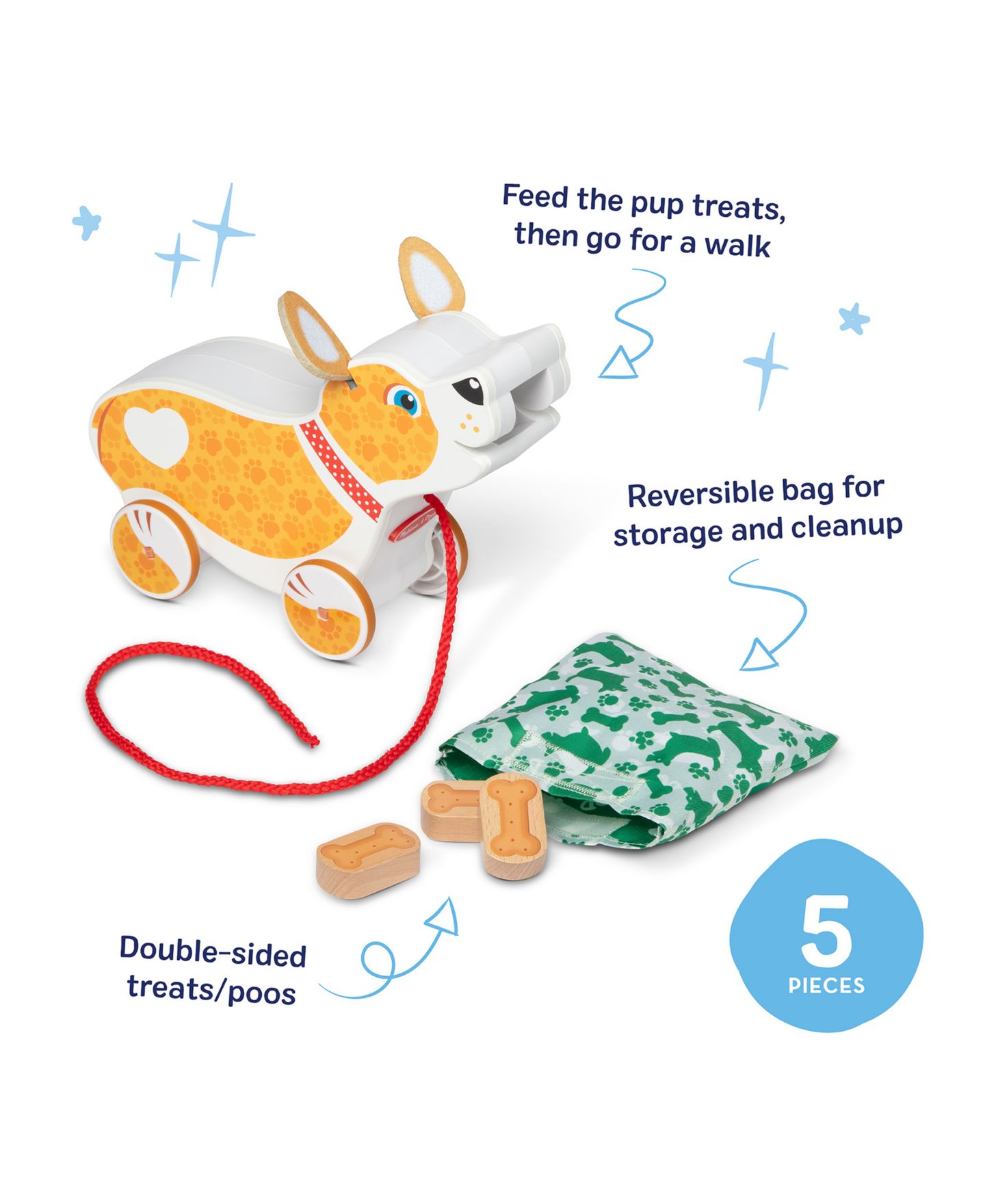 Детские игрушки Melissa and Doug Puppy Cause-and-Effect Pull Toy, 5-Piece Play Set, Ages 18 Months to 4 — фото 3
