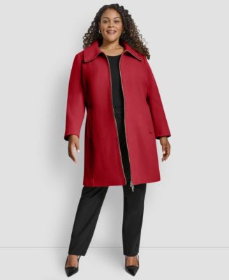 Plus Size Belted Zip-Up Wool Coat