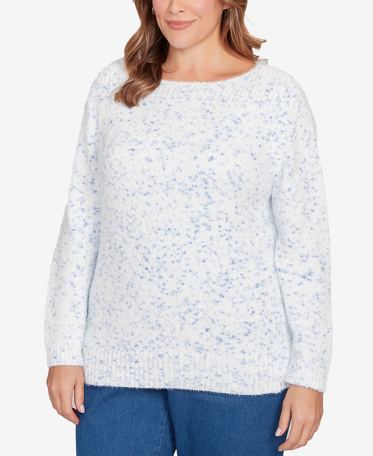 Ruby Rd. Plus Size Speckled Chenille Eyelash Sweater In White