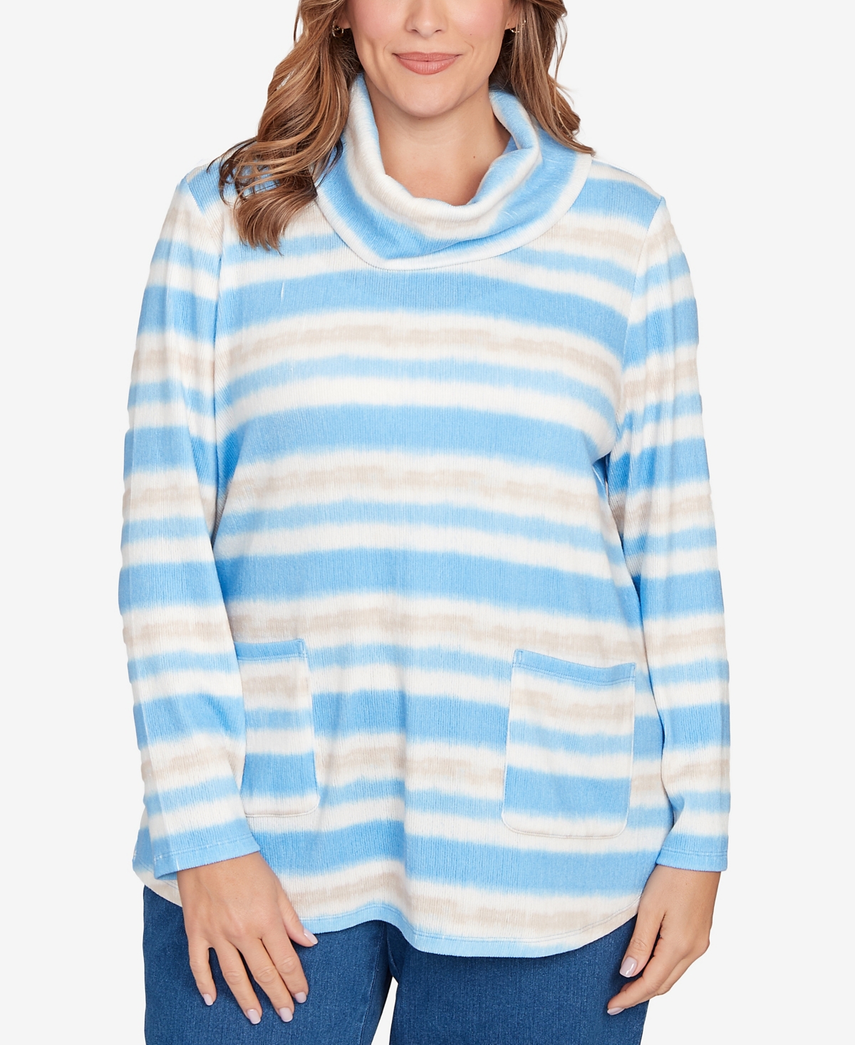 Ruby Rd. Plus Size Ribbed Stripe Patch Pocket Knit Top In Multi