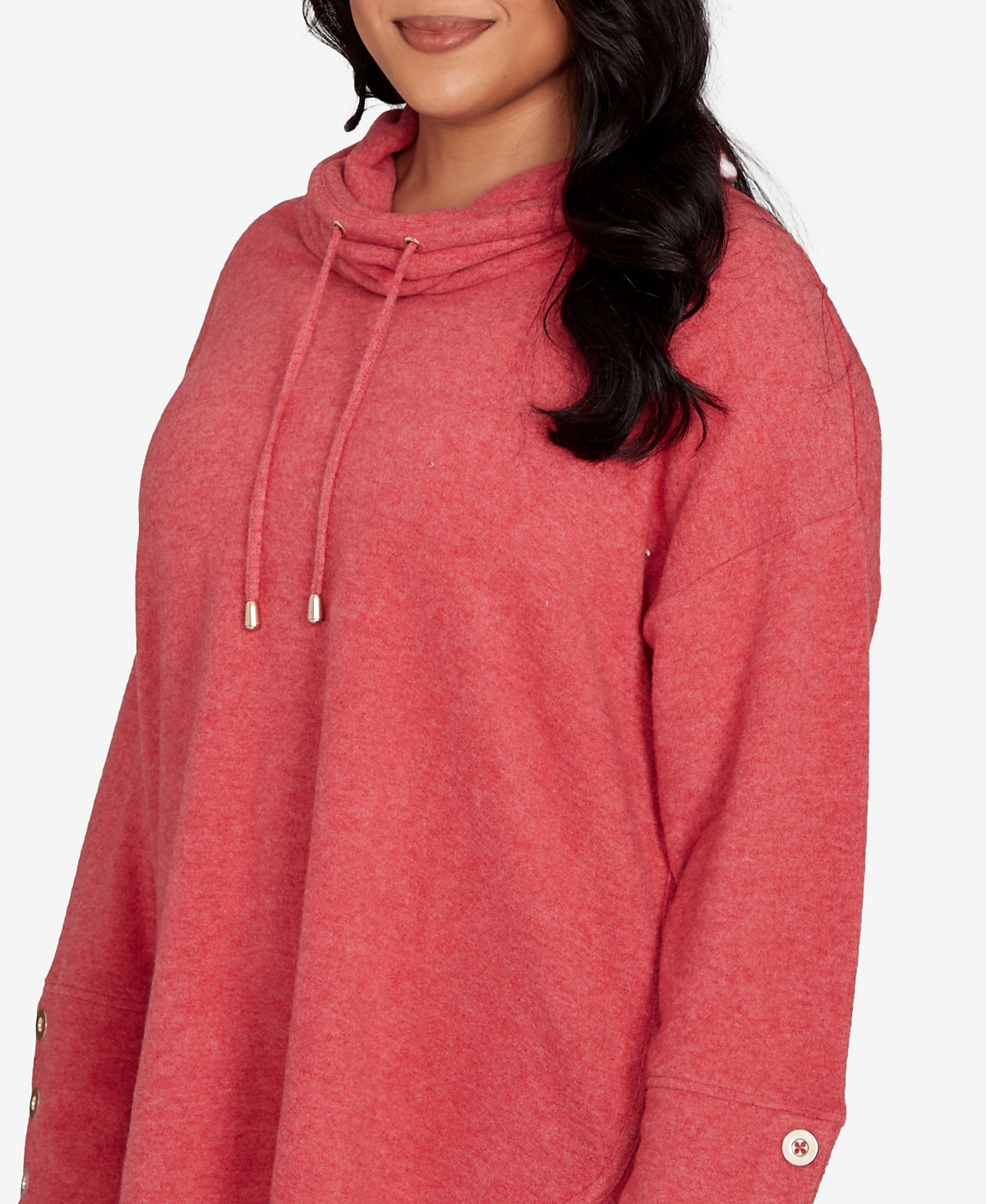 Ruby Rd. Plus Size Cowl Neck Cozy Hatchi Drawstring Top In Red