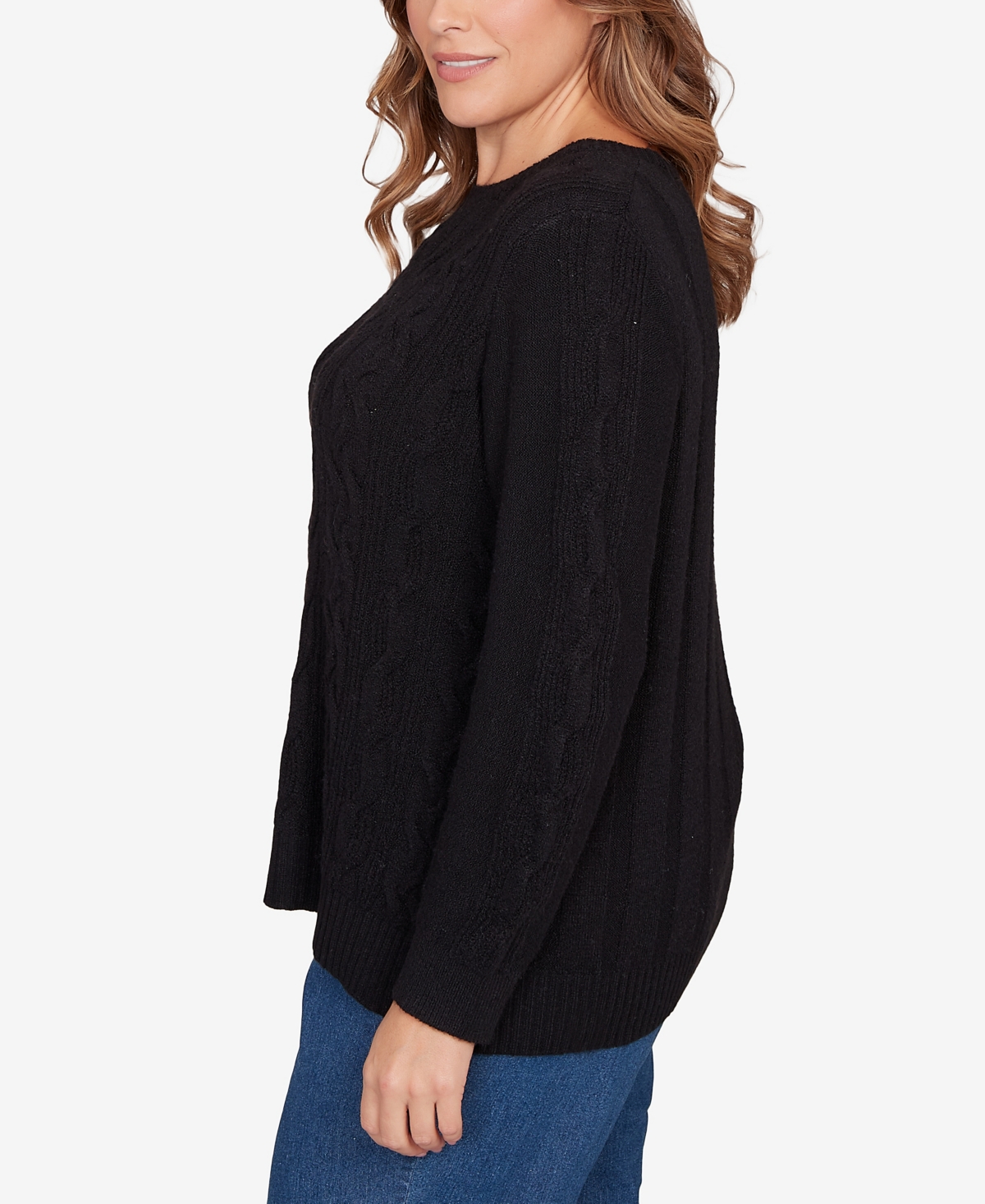 Ruby Rd. Plus Size Mixed Cable Cozy Sweater In Blue