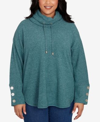 Plus Size Cowl Neck Cozy Hatchi Drawstring Top