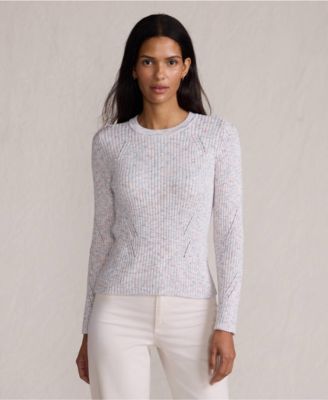 Women's Cotton Blend Marl Ribbed Crew Neck Sweater