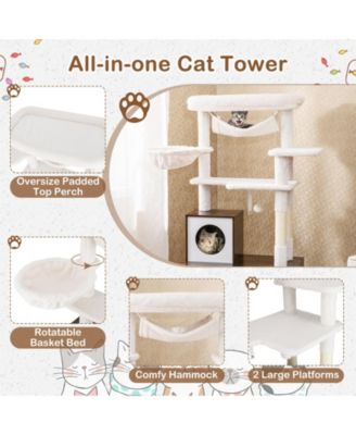 59 inch Cat Tree w/ Litter Box Enclosure w/ Hidden Washroom Scratching Posts