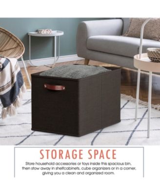 6 Pack Linen Fabric Kallax Storage Cube Bin with Faux Leather Handles