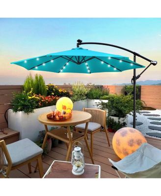 10 Ft Solar LED Patio Umbrella with Crank Tilt and Cross Base