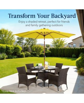 10ft Solar LED Lighted Outdoor Woodgrain Pattern Steel Market Patio Umbrella