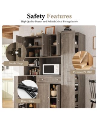 Buffet with Hutch, Kitchen Pantry Storage Cabinet - Brown