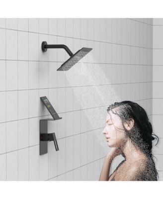 Shower Faucet Set with Storage Rack 8-inch Rain Shower Head with Single Spray Shower Head, Matte Black