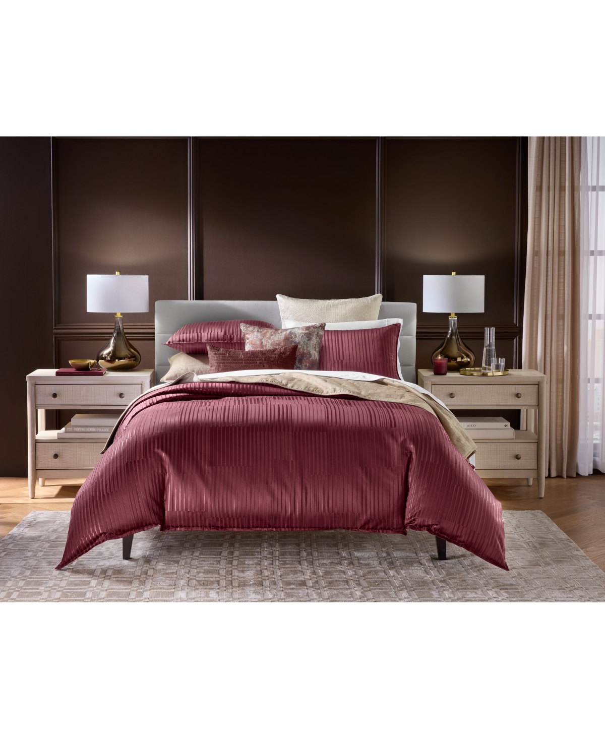 Hotel Collection Metallic Strie 3-pc. Comforter Set, King In Burgundy