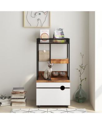 Multi-Functional Cat Litter Box Enclosure with Cat Tree Tower and Storage