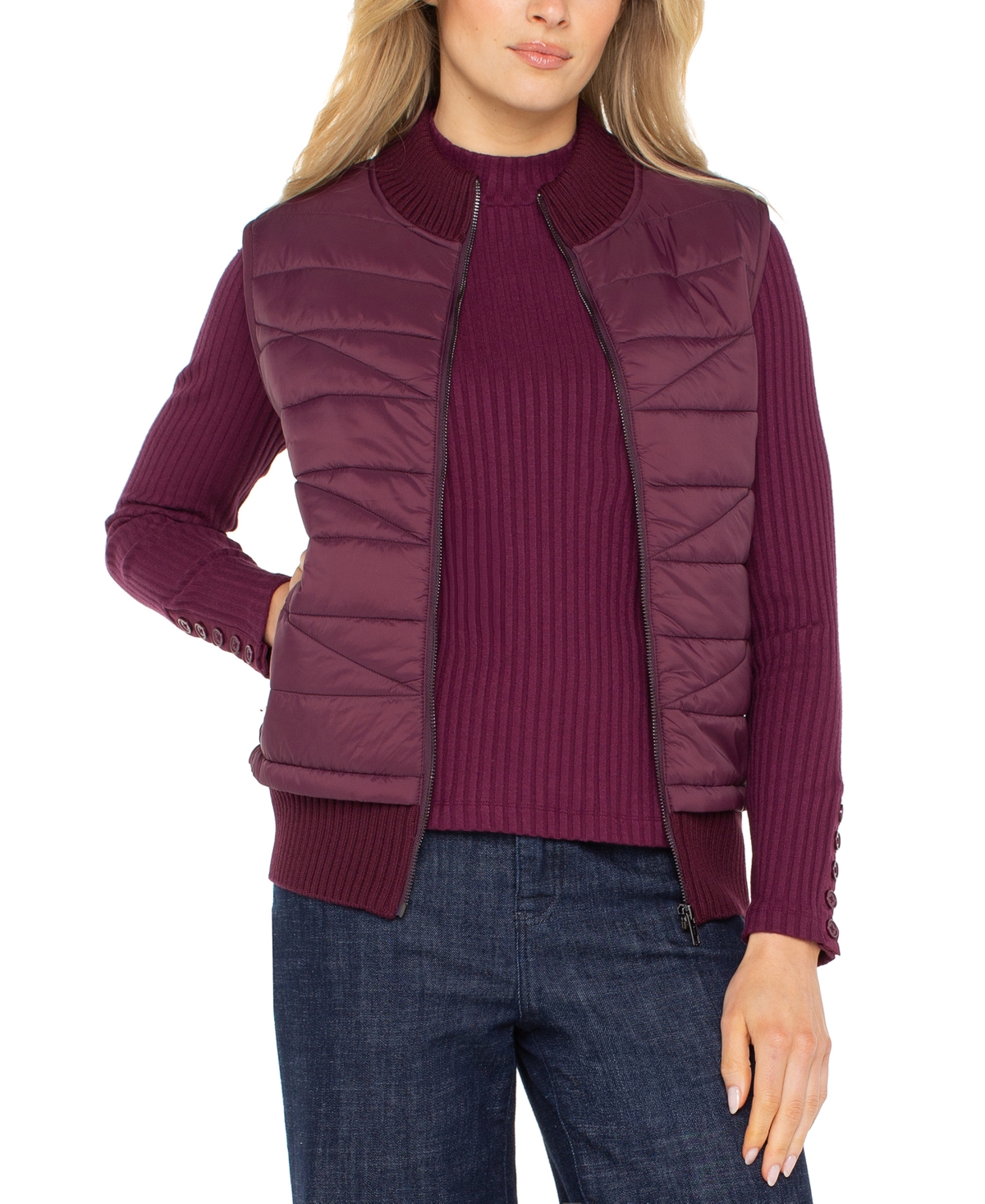 Liverpool Los Angeles Women's Quilted Zip-Front Sweater Vest